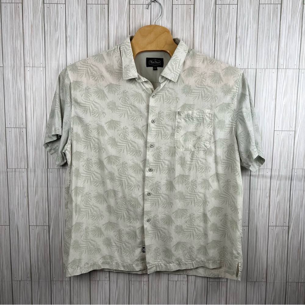 Nat‎ Nast Men’s Silk Blend Camp Shirt  Green Tropical Palm Tree Hawaiian Sz XXL